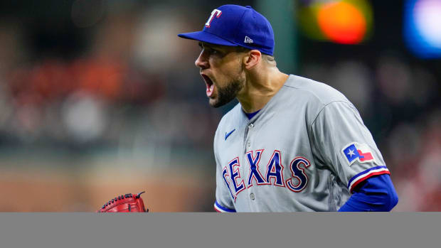 Nathan Eovaldi yells while walking off the mound